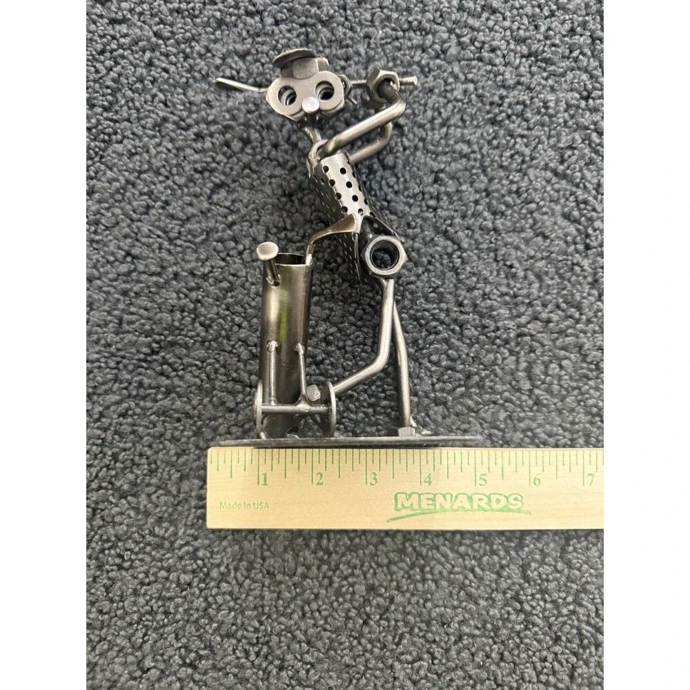 Handcrafted Metal Art Golfer With Clubs & Bag Welded Sculpture Figurine